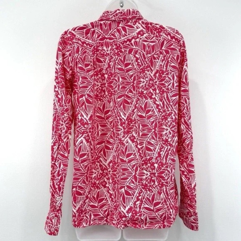 Lilly Pulitzer Top Women's M Pink/Coral Resort Roll Tab Beachy Coastal Button Up - Picture 8 of 13